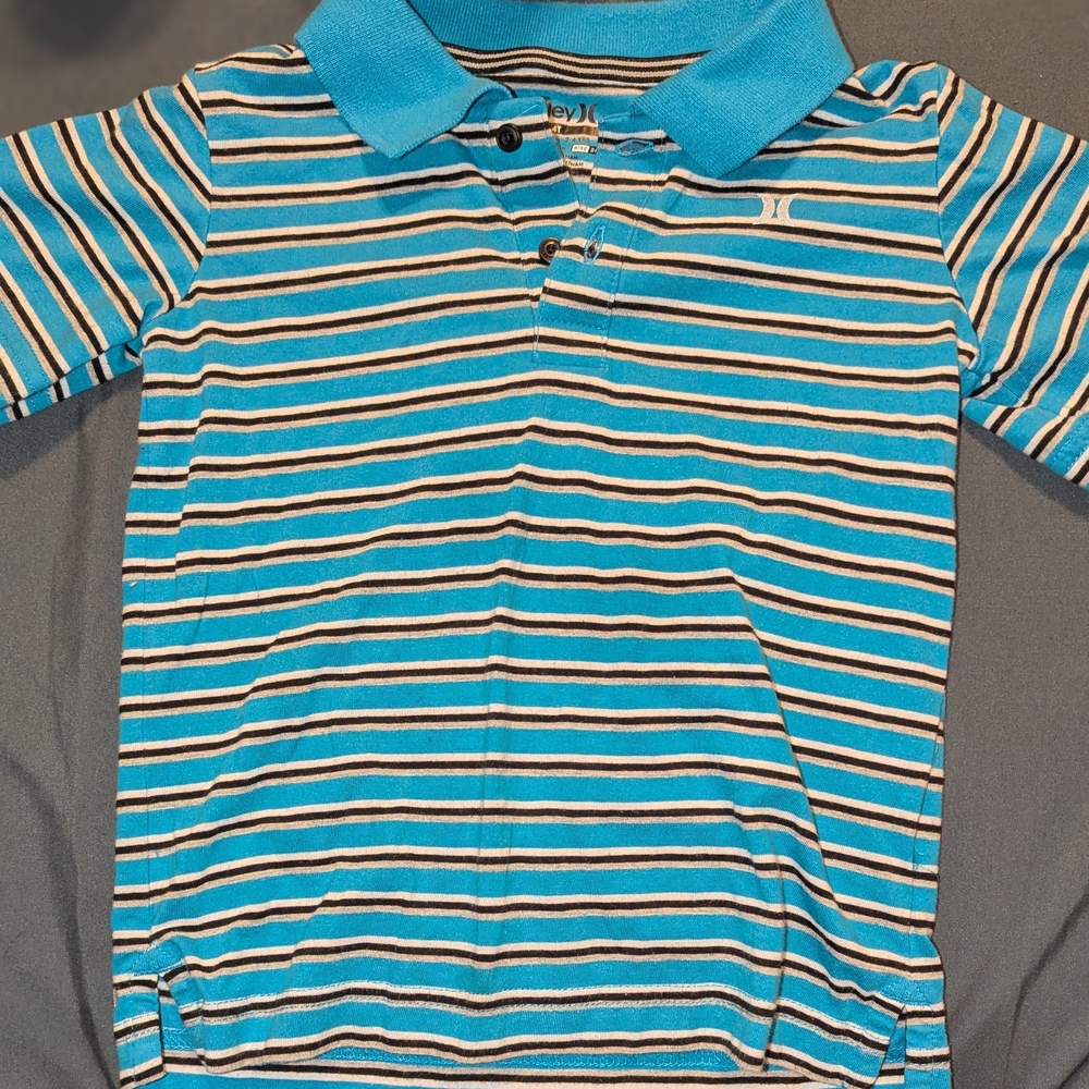 Blue and White Striped Polo Shirt